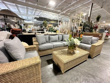 Gray Fabric Wicker Outdoor Sofa Set of 4