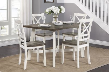 Modern Farmhouse Style 5 Piece Pack Dinette Set Antique White and Cherry Finish Wooden Furniture