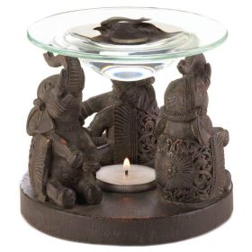 Carved-Look Three Elephants Oil Warmer