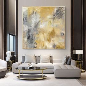 Yellow Gray Hand Painted Abstract Oil Canvas Painting Gold Wall Art Picture For Living Room Bedroom Home Decor (size: 100x100cm)